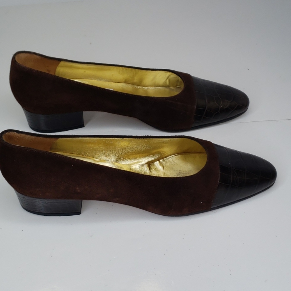 Pancaldi brown suede/croco toe & heel size 8.5AA - Picture 2 of 9